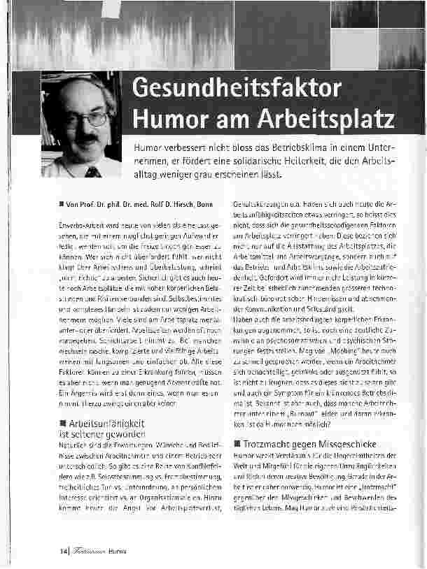 Vorschauseite 1: Gesundheitsfaktor Humor am Arbeitsplatz