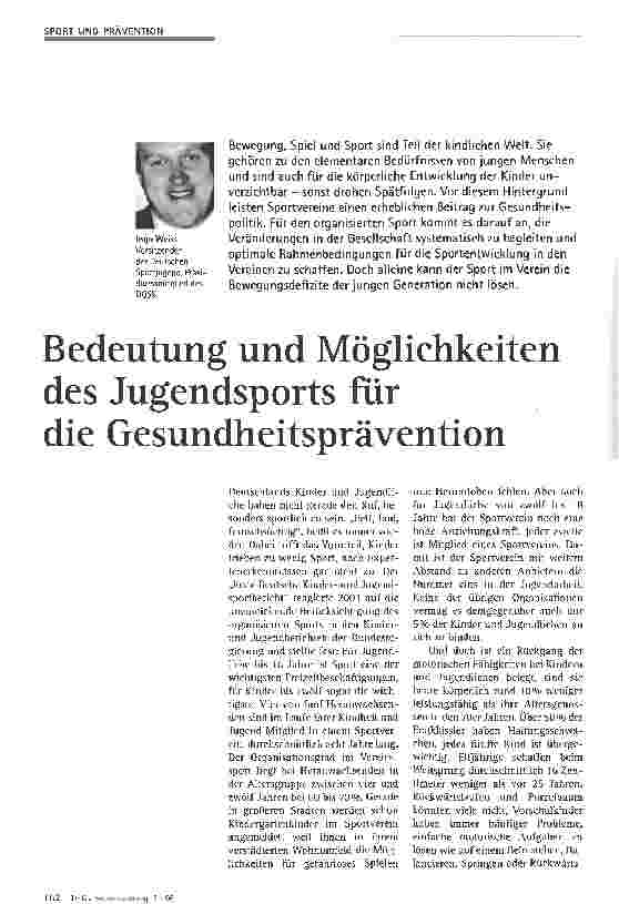 Vorschauseite 1: Bedeutung und Möglichkeitendes Jugendsports für die Gesundheitsprävention