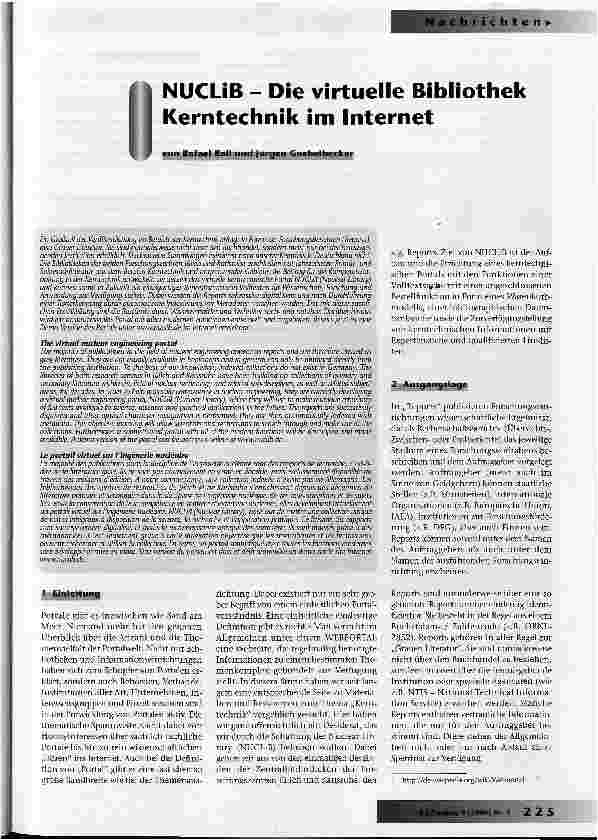 Vorschauseite 1: NUCLiB - Die virtuelle Bibliothek Kerntechnik im Internet
