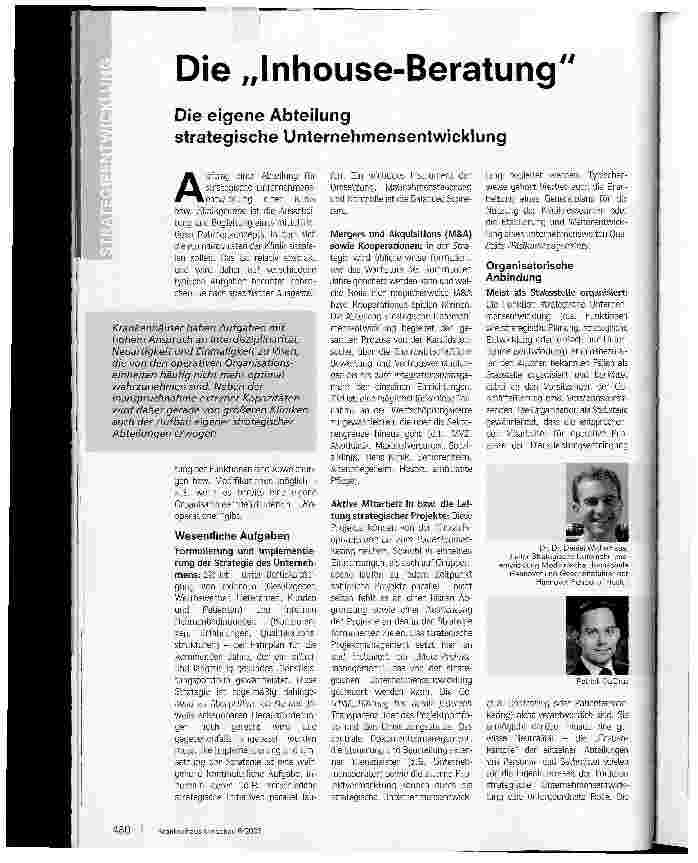 Vorschauseite 1: Die Inhouse-BeratungDie eigene Abteilung strategische Unternehmensentwicklung