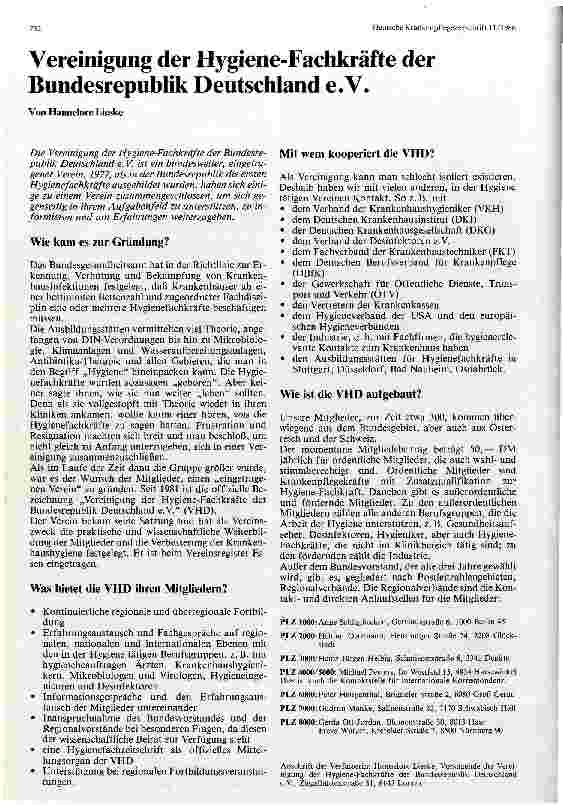 Vorschauseite 1: Vereinigung der Hygiene-Fachkräfte der Bundesrepublik Deutschland e. V.