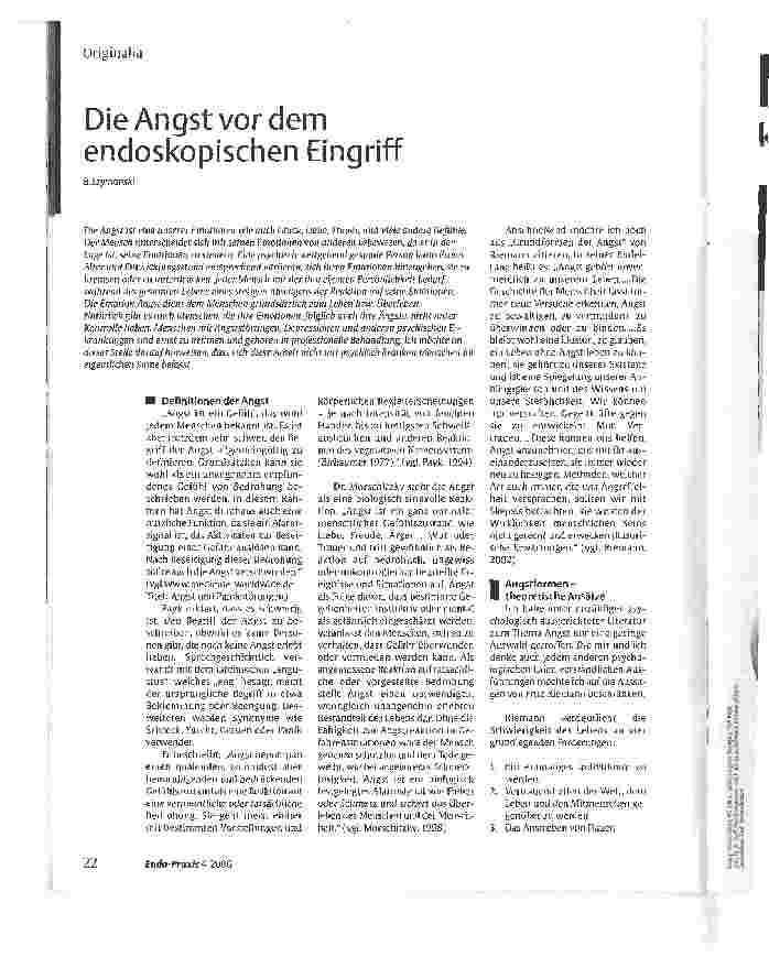 Vorschauseite 1: Die Angst vor dem endoskopischen Eingriff