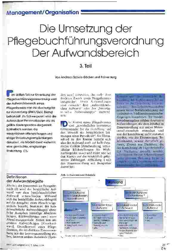 Vorschauseite 1: Die Umsetzung der Pflegebuchführungsverordnung 3. Teil - Der Aufwandsbereich