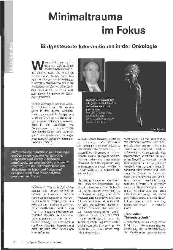 Vorschauseite 1: Minimaltrauma im Fokus Bildgesteuerte Interventionen in der Onkologie