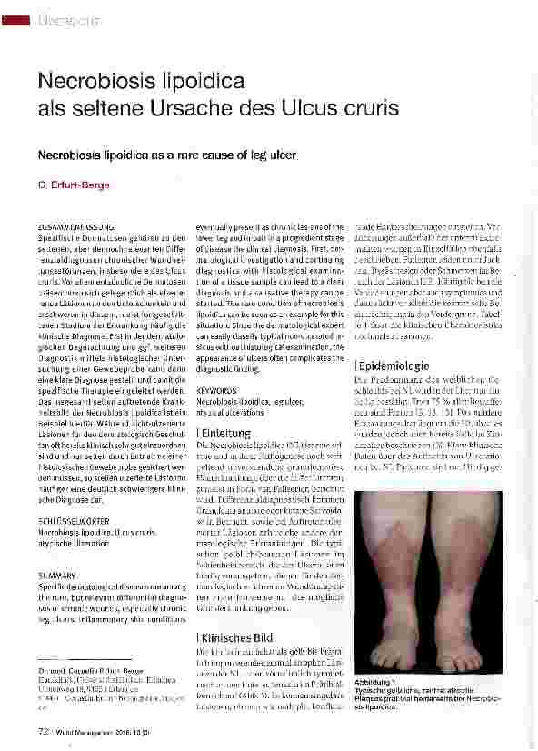 Vorschauseite 1: Necrobiosis lipoidica als seltene Ursache des Ulcus cruris