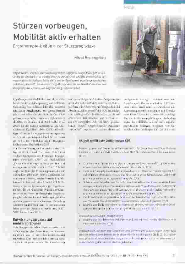 Vorschauseite 1: Stürzen verbeugen, Mobilität aktiv erhalten Ergotherapie-Leitlinie zur Sturzprophylaxe