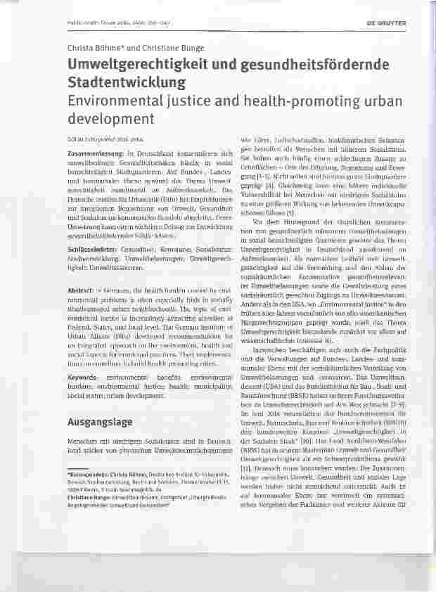 Vorschauseite 1: Umweltgerechtigkeit und gesundheitsfördernde Stadtentwicklung