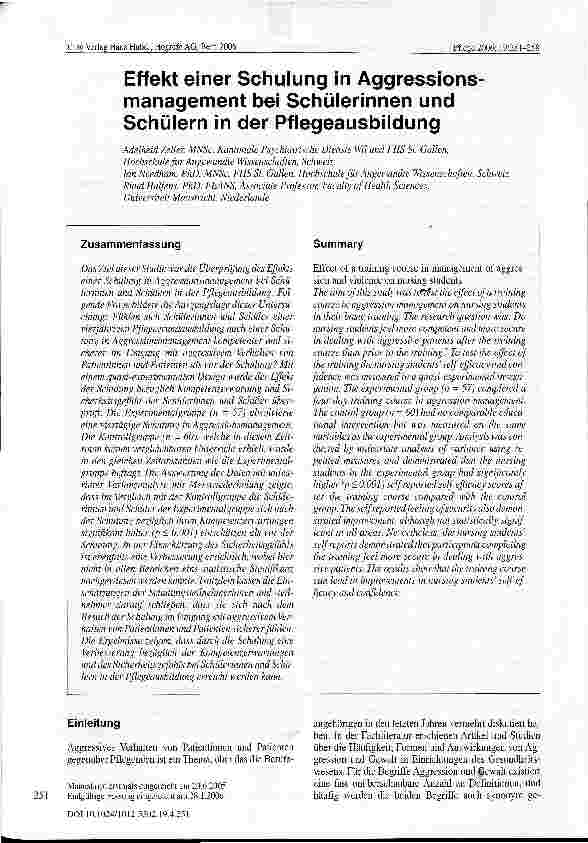 Vorschauseite 1: Effekt einer Schulung in Aggressionsmanagement bei Schülerinnen und Schülern in der Pflegeausbildung