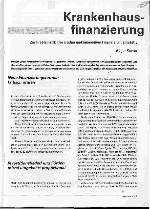 Vorschauseite 1: Krankenhausfinanzierung