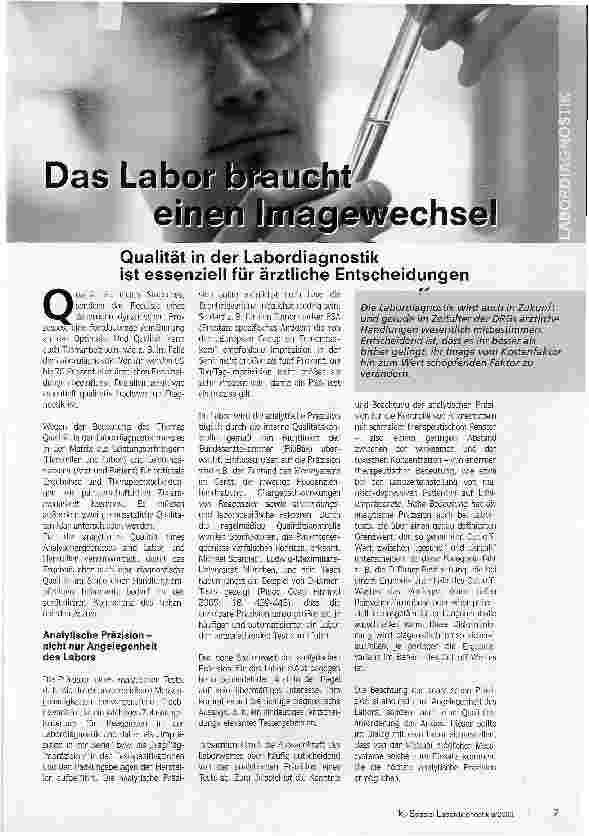 Vorschauseite 1: Das Labor braucht einen Imagewechsel