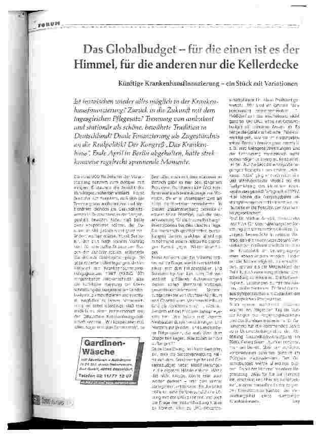 Vorschauseite 1: Das Globalbudget - für die einen ist es der Himmel, für die anderen nur die Kellerdecke