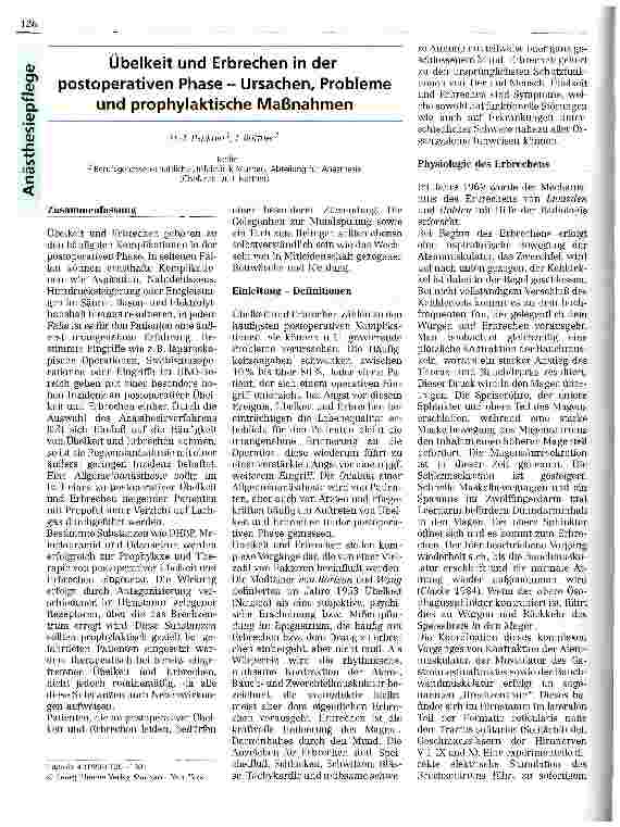Vorschauseite 1: Übelkeit und Erbrechen in der postoperativen Phase -Ursachen, Probleme und prophylaktische Maßnahmen