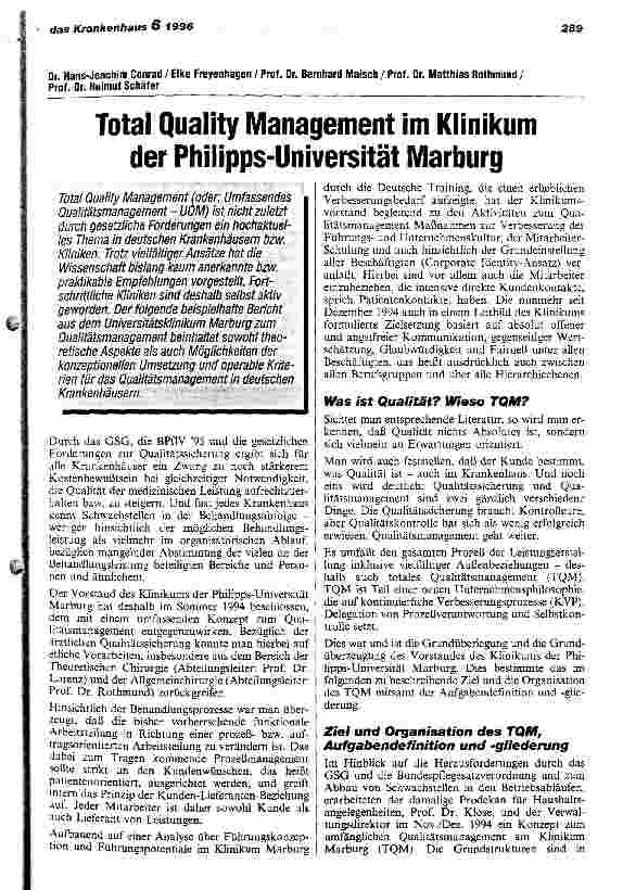 Vorschauseite 1: Total Quality Management im Klinikum der Philipps-Universität Marburg