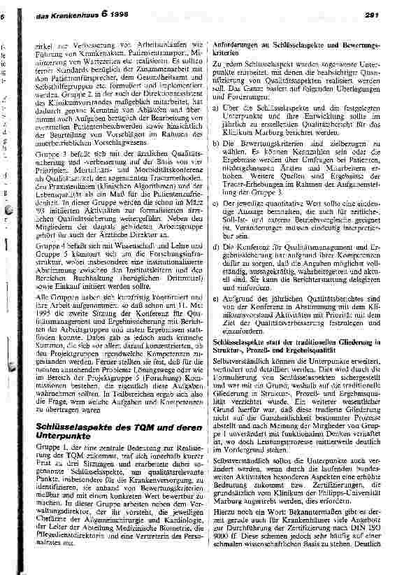 Vorschauseite 3: Total Quality Management im Klinikum der Philipps-Universität Marburg