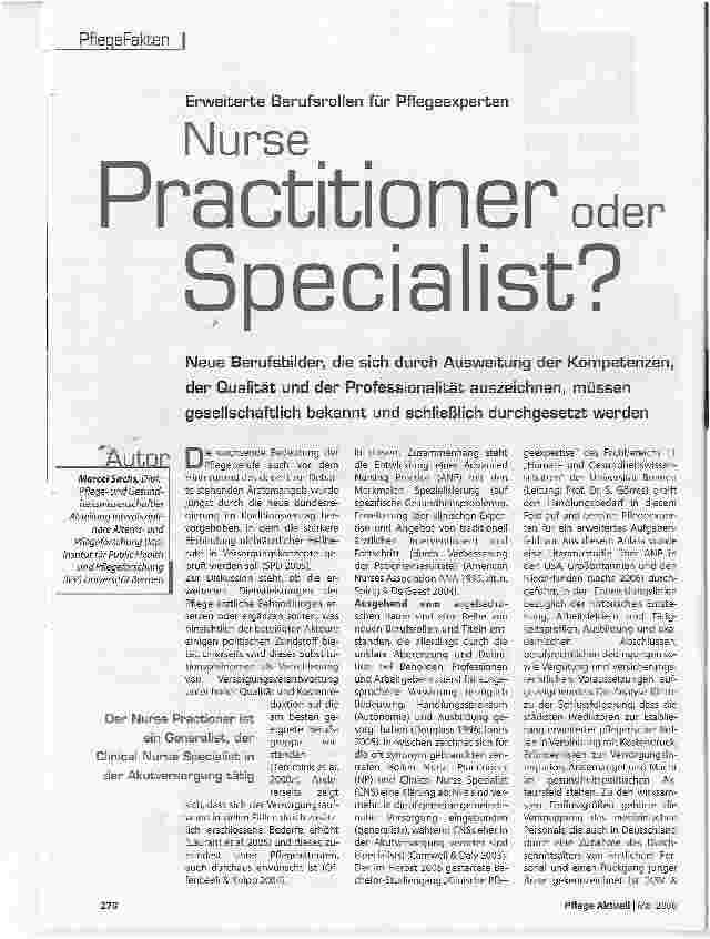 Vorschauseite 1: NursePractitioner oder Specialist?