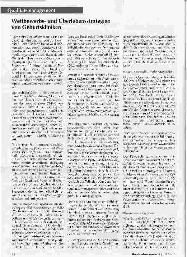 Vorschauseite 1: Wettbewerbsund Überlebensstrategien von Geburtskliniken
