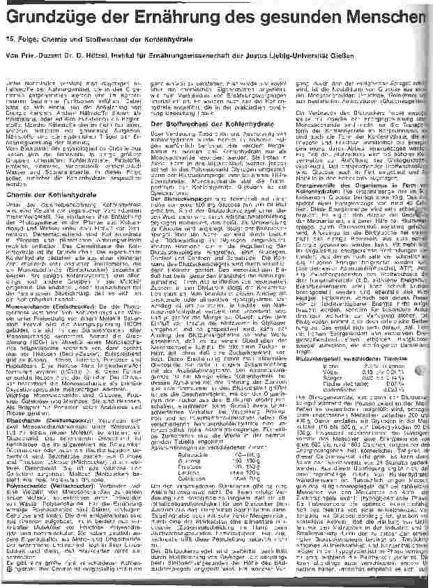Vorschauseite 1: Grundzüge der Ernährung des gesunden Menschen 15. Folge: Chemie und Stoffwechsel der Kohlenhydrate