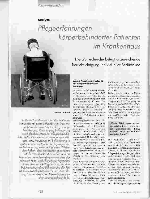 Vorschauseite 1: Pflegeerfahrungen körperbehinderter Patienten im Krankenhaus