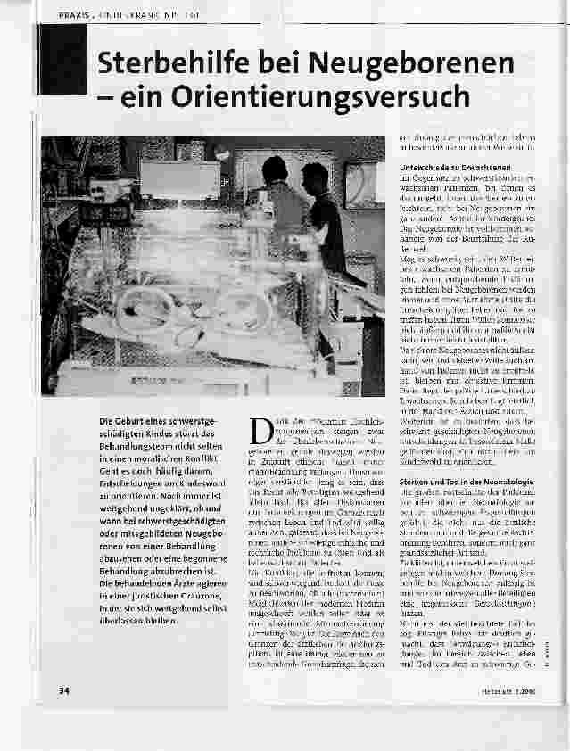 Vorschauseite 1: Sterbehilfe bei Neugeborenen - ein Orientierungsversuch