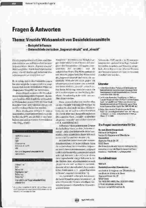Vorschauseite 5: Hinweise zur Nutzung der VAH-Liste im Internet- Zielsetzung und Verwendungsmöglichkeiten -