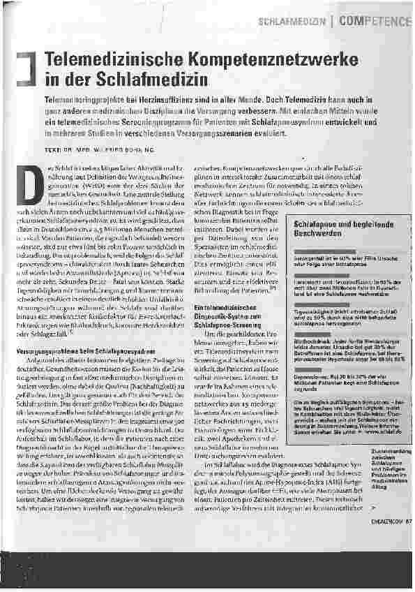 Vorschauseite 1: SCHLAFMEDIZIN - Telemedizinische Kompetenznetzwerke in der Schlafmedizin