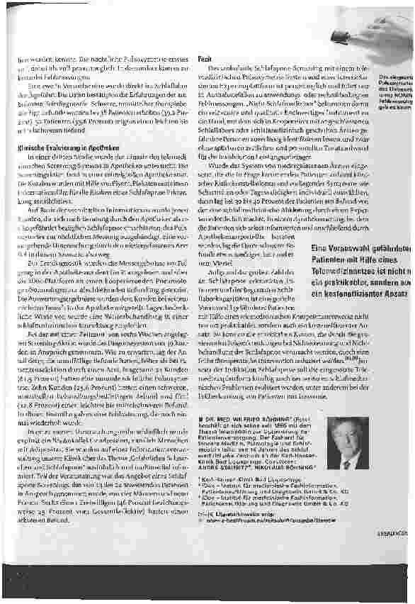 Vorschauseite 3: SCHLAFMEDIZIN - Telemedizinische Kompetenznetzwerke in der Schlafmedizin