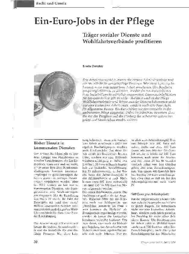 Vorschauseite 1: Ein Euro-Jobs in der PflegeTräger sozialer Dienste und Wohlfahrtsverbände profitieren