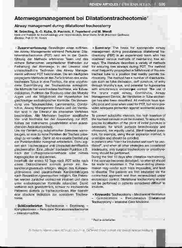 Vorschauseite 1: Atemwegsmanagement bei Dilatationstracheotomie
