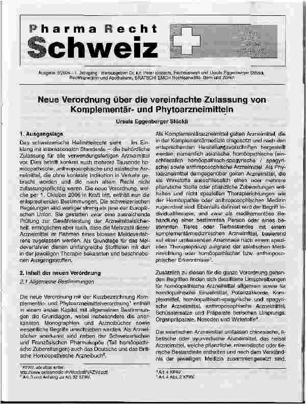 Vorschauseite 1: Neue Verordnung über die vereinfachte Zulassung von Komplementärund Phytoarzneimitteln