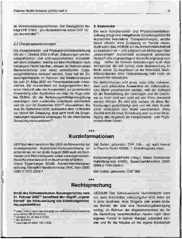 Vorschauseite 3: Neue Verordnung über die vereinfachte Zulassung von Komplementärund Phytoarzneimitteln