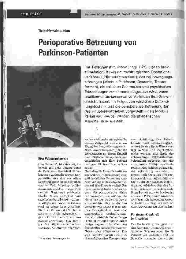 Vorschauseite 1: Tiefenhirnstimulation - Perioperative Betreuung von Parkinson-Patienten
