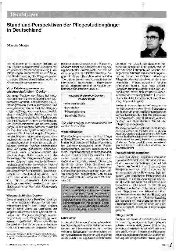 Vorschauseite 1: Stand und Perspektiven der Pflegestudiengänge in Deutschland