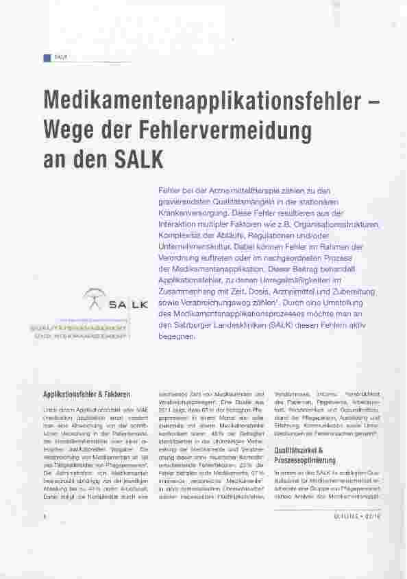 Vorschauseite 1: Medikamentenapplikationsfehler Wege der Fehlervermeidung an den SALK