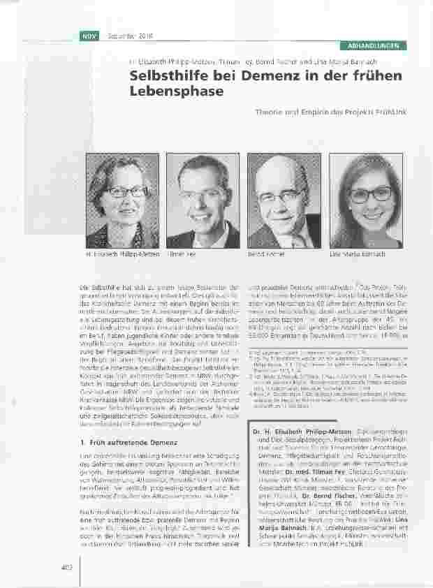 Vorschauseite 1: Selbsthilfe bei Demenz in der frühen Lebensphase