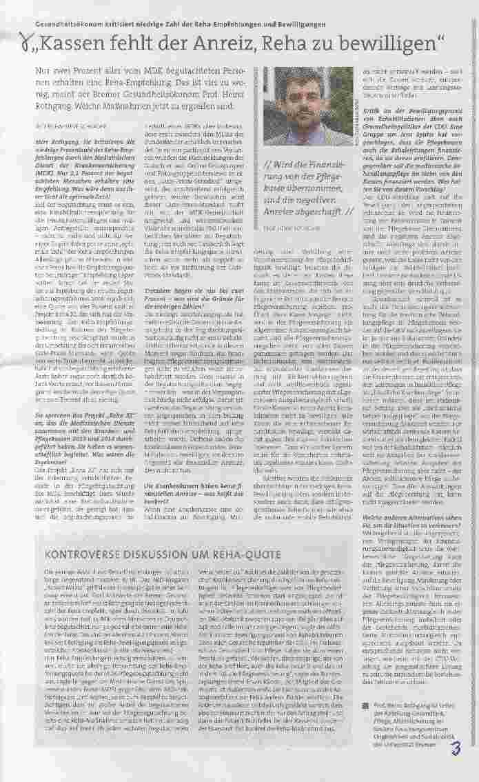 Vorschauseite 1: Kassen fehlt der Anreiz, Reha zu bewilligen