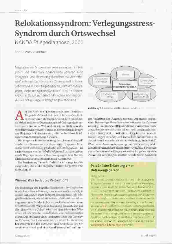Vorschauseite 1: Relokationssyndrom: Verlegungsstress Syndrom durch Ortswechsel NANDA Pflegediagnose, 2005