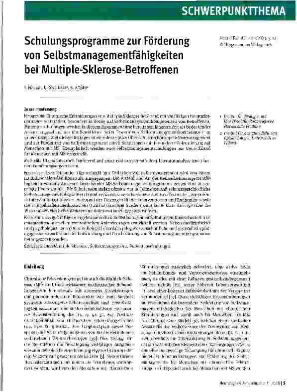 Vorschauseite 1: Schulungsprogramme zur Förderung von Selbstmanagementfähigkeiten bei Multiple-Sklerose-Betroffenen