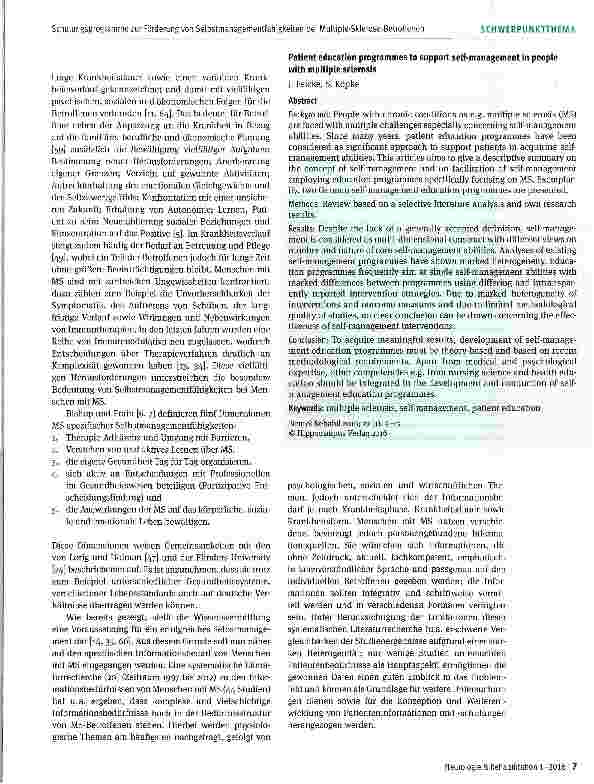 Vorschauseite 3: Schulungsprogramme zur Förderung von Selbstmanagementfähigkeiten bei Multiple-Sklerose-Betroffenen