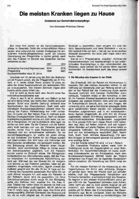 Vorschauseite 1: Die meisten Kranken liegen zu Hause Gedanken zur Gemeindepflege