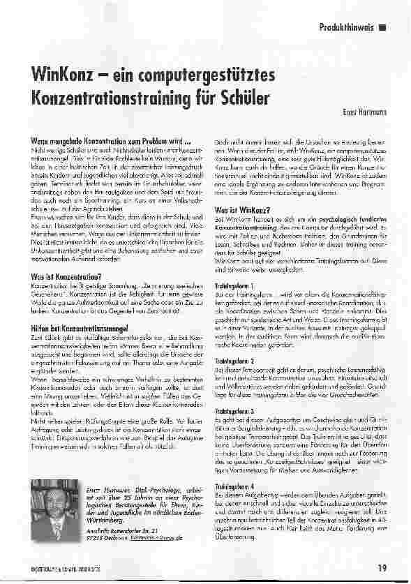 Vorschauseite 1: WinKonz - ein computergestütztes Konzentrationstraining für Schüler