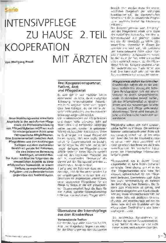 Vorschauseite 1: Intensivpflege zu Hause 2. Teil Kooperation mit Ärzten