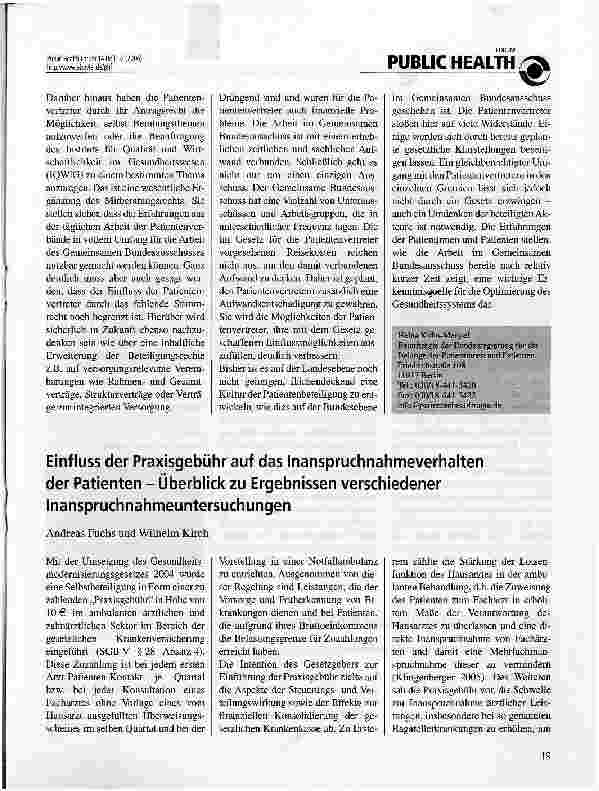 Vorschauseite 1: Einfluss der Praxisgebühr auf das Inanspruchnahmeverhalten der Patienten - Überblick zu Ergebnissen verschiedener Inanspruchnahmeuntersuchungen
