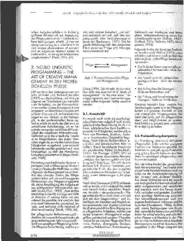 Vorschauseite 2: Denken und Handeln, Handeln und Denken Neuro Linguistic Programming - The Art of Creative Management in der professionellen Pflege