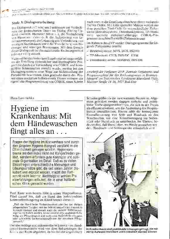 Vorschauseite 1: Hygiene im Krankenhaus; mit dem Händewaschen fängt alles an