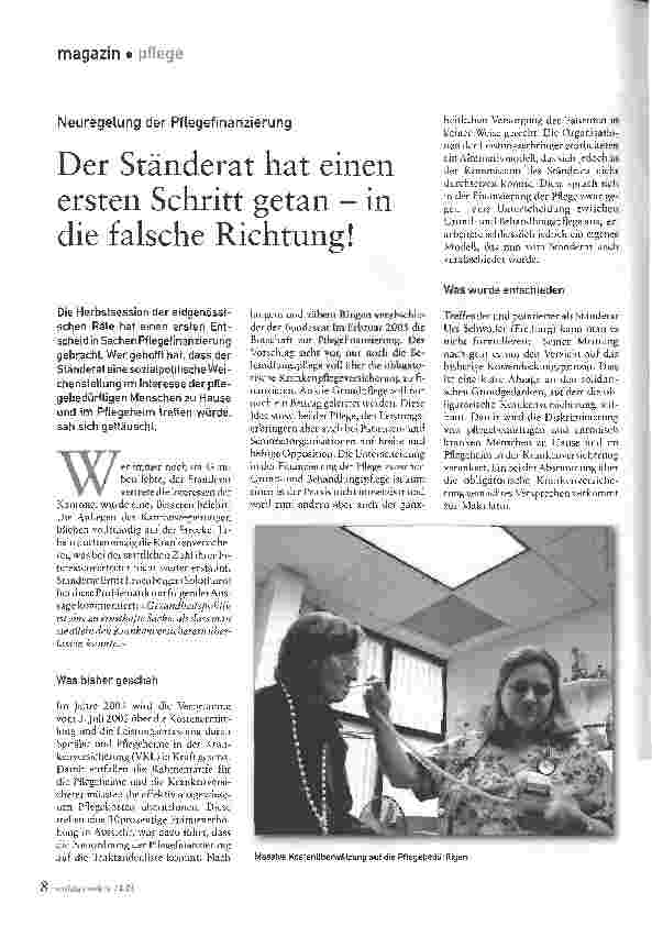 Vorschauseite 1: Der Ständerat hat einen ersten Schritt getan - in die falsche Richtung!