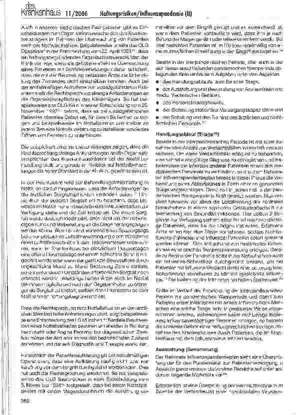 Vorschauseite 2: Haftungsrisiken des Krankenhauses im Fall einer Influenzapandemie (II)