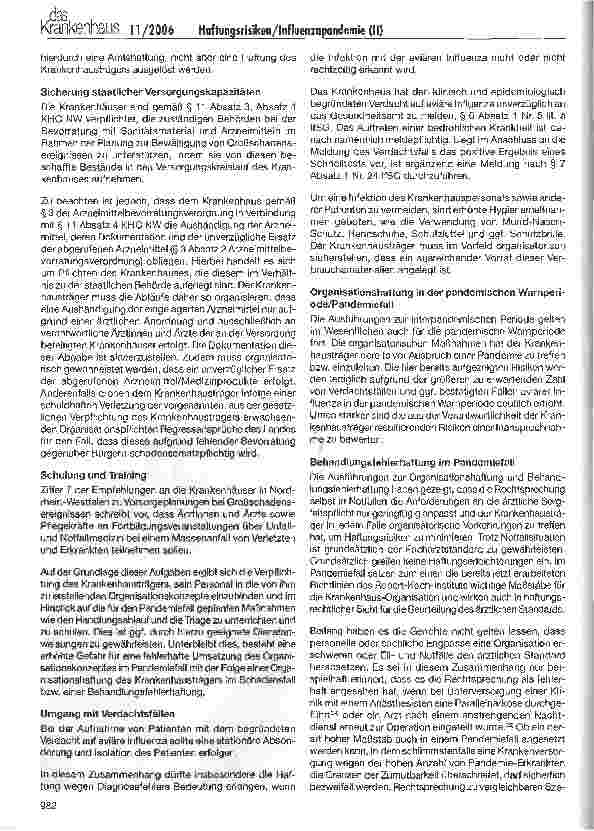 Vorschauseite 4: Haftungsrisiken des Krankenhauses im Fall einer Influenzapandemie (II)