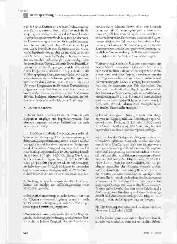 Vorschauseite 4: Zur Anfechtung eines Aufhebungsvertrags nach Drohung mit außerordentlicher Kündigung und Strafanzeige