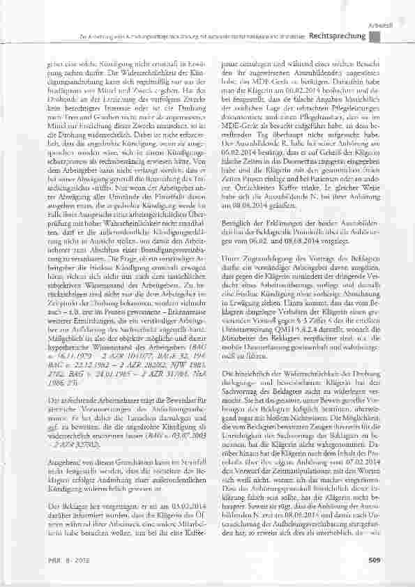 Vorschauseite 5: Zur Anfechtung eines Aufhebungsvertrags nach Drohung mit außerordentlicher Kündigung und Strafanzeige
