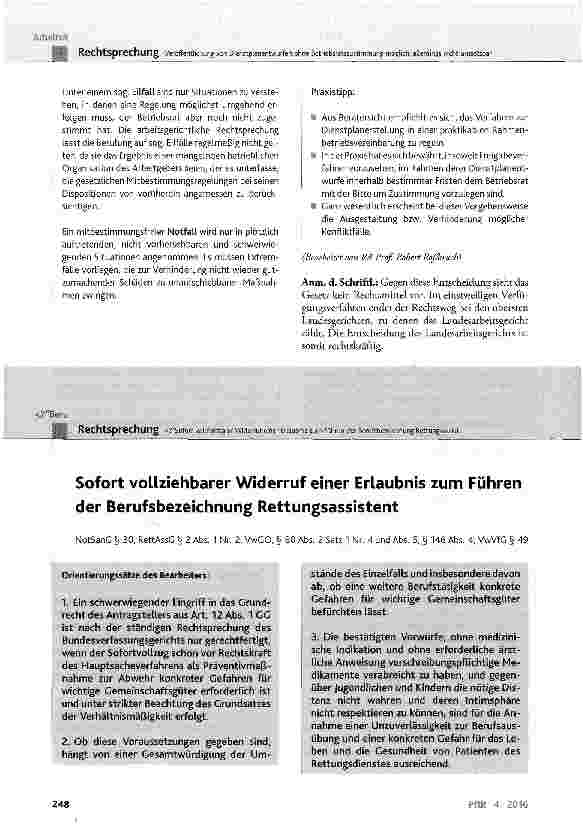 Vorschauseite 1: Sofort vollziehbarer Widerruf einer Erlaubnis zum Führen der Berufsbezeichnung Rettungsassistent